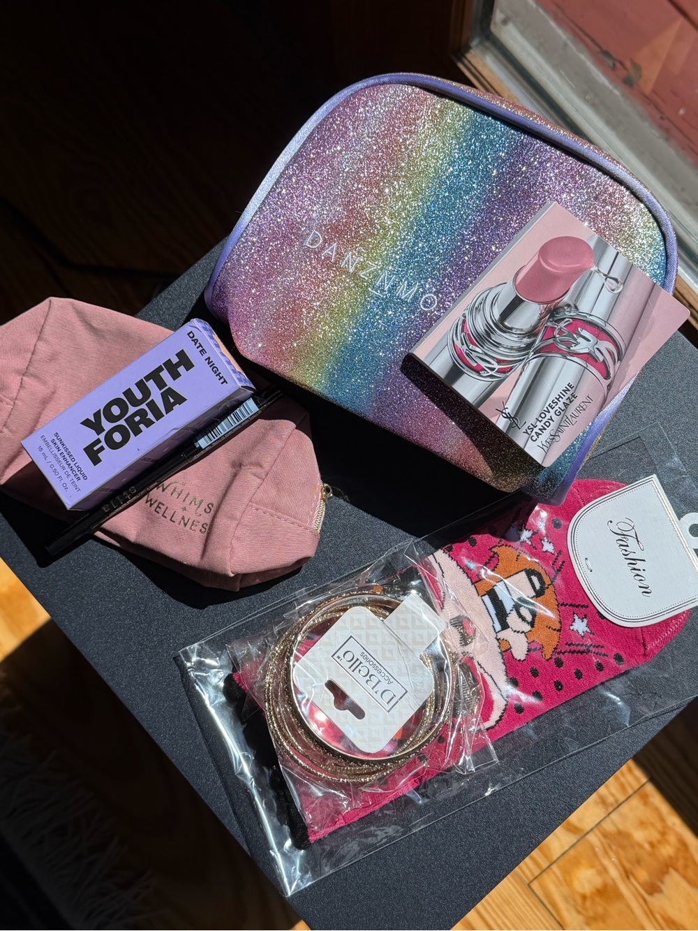 Glitter Rainbow Cosmetic Bag - Skincare Bundle